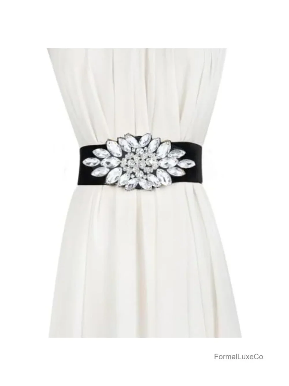 Elastic Rhinestone Stretchy Belt for Dress - Crystal Wide Waist Belt